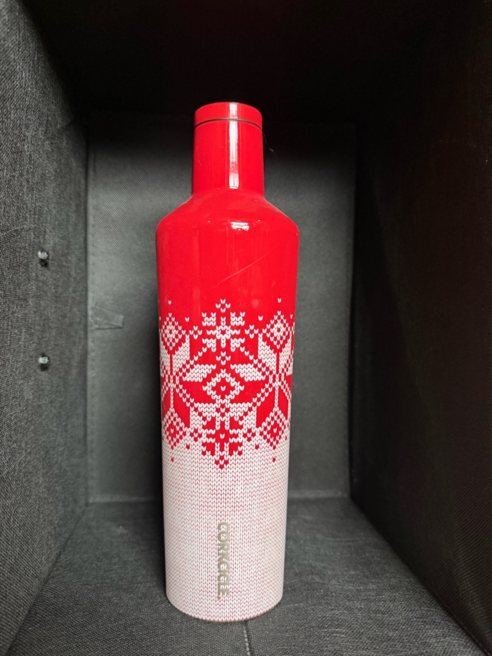 Corkcicle Winter Red & White Sweater Patterned 25oz Stainless Bottle